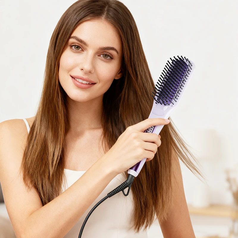 Professional Styling Tools Ionic Heated Straightening Comb Hair Straightener Brush with Infrared Negative Ions for All Hair Type