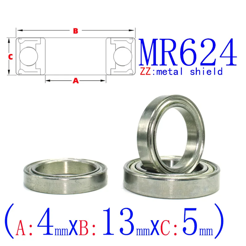 624ZZ 2RS Flange Mini Bearings 4x13x5mm Rubber & Iron Sealed RC Car Toy Bearing Kit