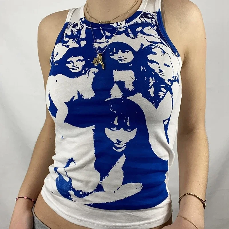 

2024 Graphic Print T-shirt 90s Retro Harajuku Crop Top Y2K Aesthetic Summer Slim Tee Top Women Streetwear Gothic Clothes Women