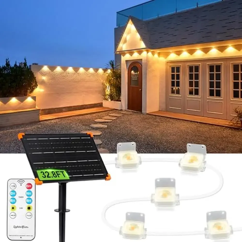 Solar Powered Outdoor Lights 50FT 3000K 30Leds 9000mAh Unique Triangular Lighting Design Remote Control Upgraded LED Beads Easy