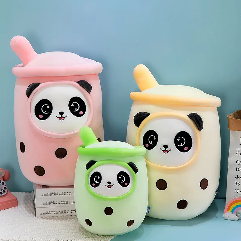 Nieuwe 24Cm Boba Gevulde Bubble Melk Thee Knuffel Plushie Gebrouwen Cartoon Cilindrisch Lichaam Kussen Cup Vormige Kussen Kids geschenken