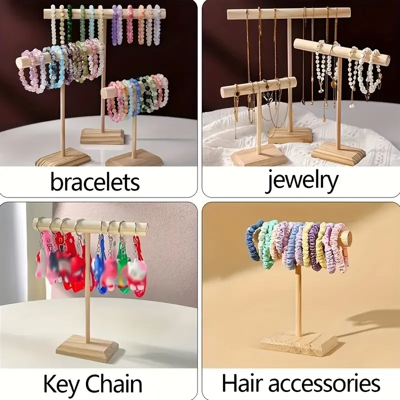 Présentoir de bijoux en bois dur, chaîne de Bracelet, barre en T, présentoir pour Bracelet, montre, collier, support d'organisation à domicile, vitrine