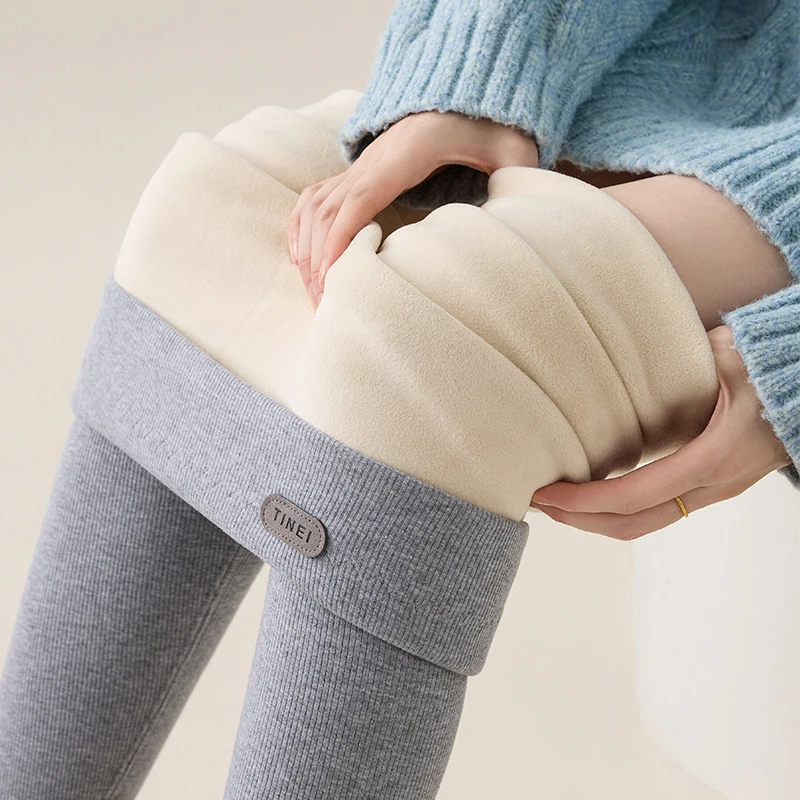 Women's Sherpa Fleece Leggings Winter High Waist Skinny Grey Cotton Pants Fleece Lined Thick Warm Thermal Trousers