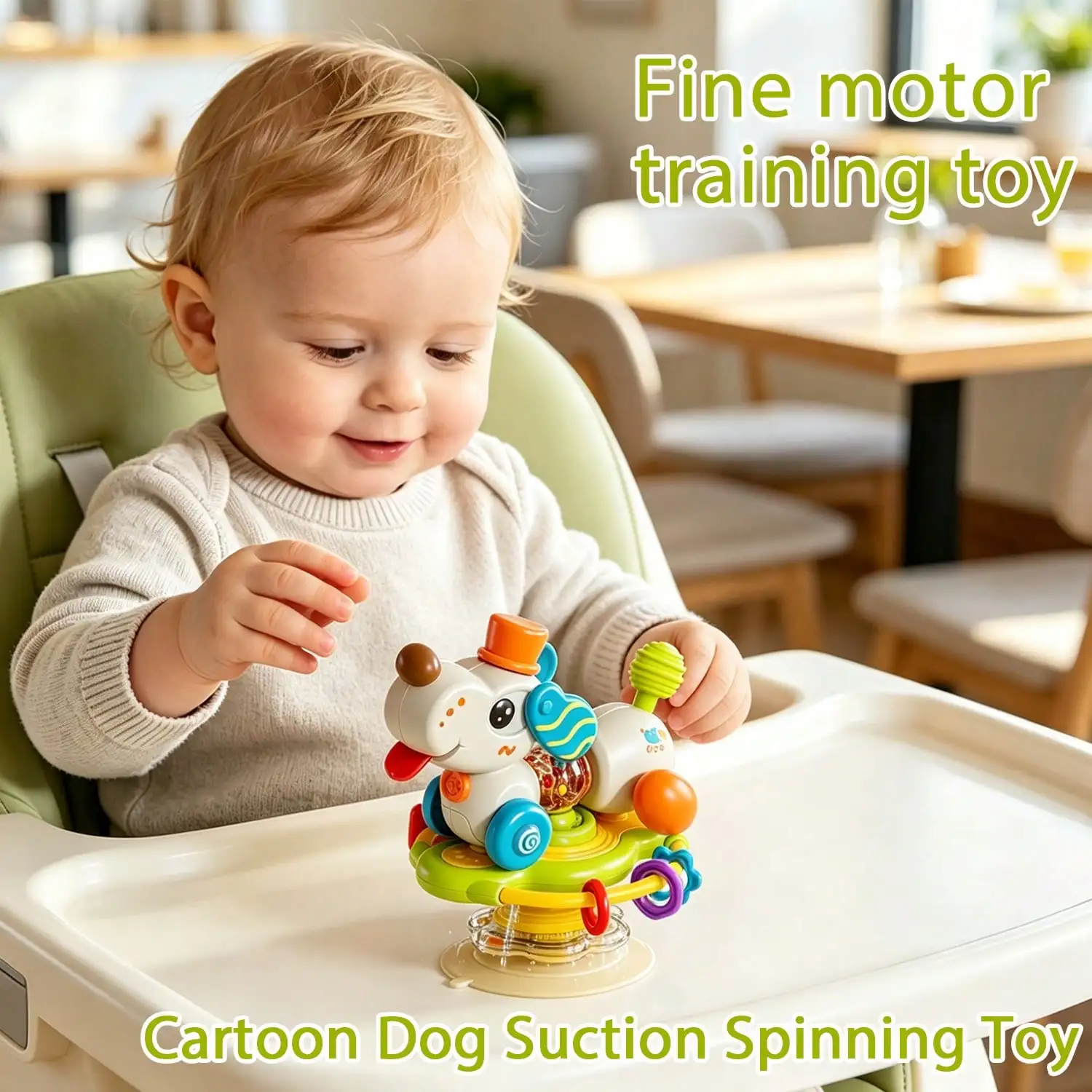 Cartoon Dog Baby Suction Cup Toy For High Chair Rotating Gear Rattle Sensory Educational Table Toy Perfect Baby Shower Gift.