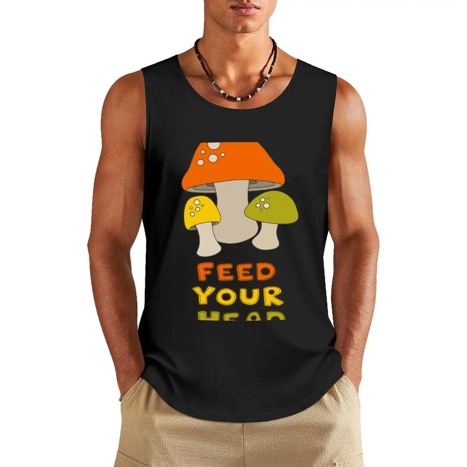 Feed Your Head with retro mushrooms Tank Top fitness clothing for men Men's tops gym clothing men singlets for men