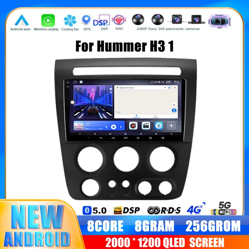 Auto Radio Player Carplay Bluetooth For Hummer H3 1 2005 - 2010 Car Stereo Head Unit 4G GPS Video Wireles Android 14 Multimedia