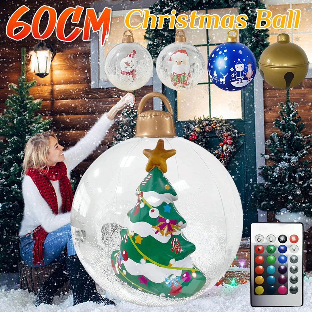 Bola de Navidad inflable gigante transparente de 60cm con luces, adornos navideños, bola decorada inflable de PVC