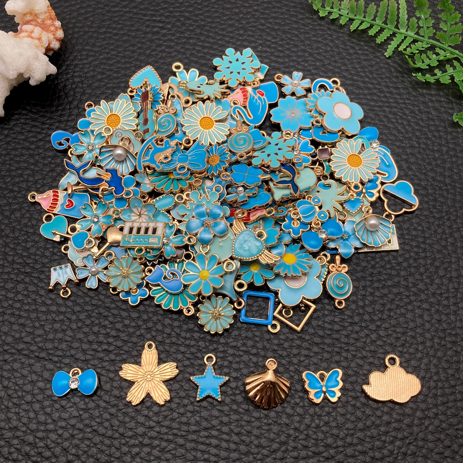 20/50/100pcs Enamel Alloy Charms – Fresh Blue Hues Floral & Octopus + Heart Designs, Ultimate DIY Jewelry Inspiration Trove.