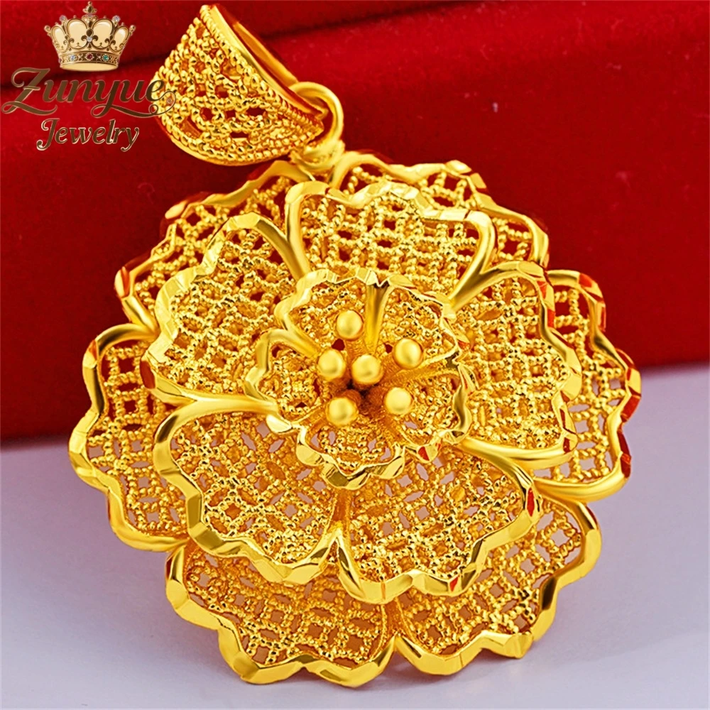 Sand Gold Three - Dimensional Hollowed - Out Large Flower Pendant Luxury Quality Jewelry Handicraft Fashion Jewelry Exquisite Ch