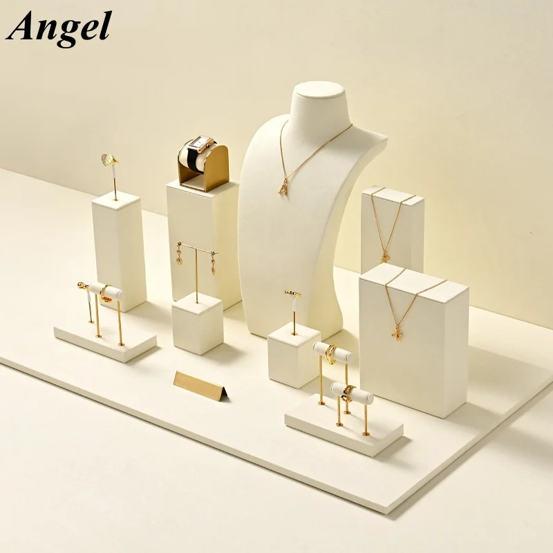 

Новый бежевый реквизит для демонстрации ювелирных изделий для высококачественных колец, серег, ожерелья, портретов, счетчик, подставка для ювелирных изделий, стойка для ювелирных изделий