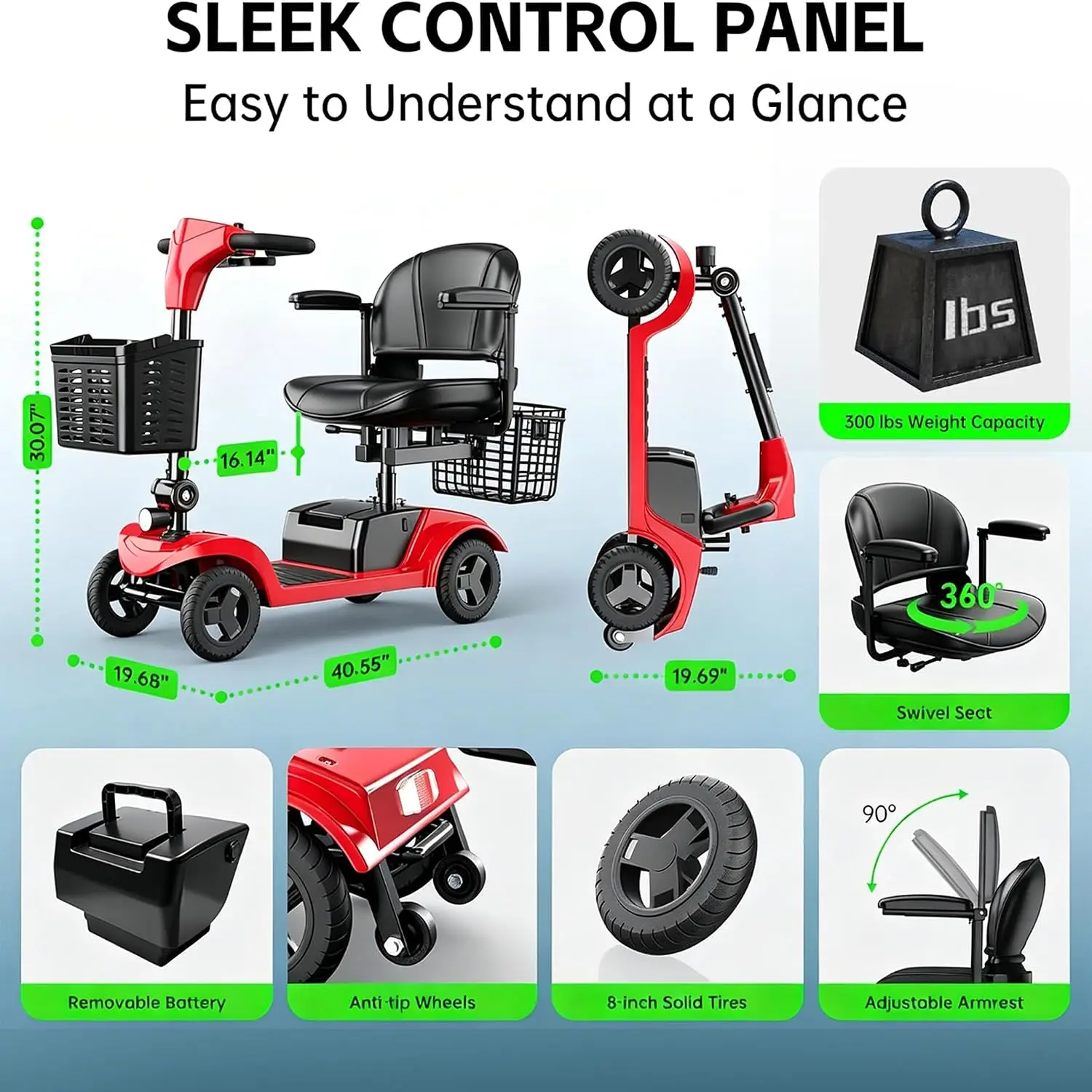 Motorized Scooter,Removable Battery,Foldable,300 lbs Capacity-Red, Customized