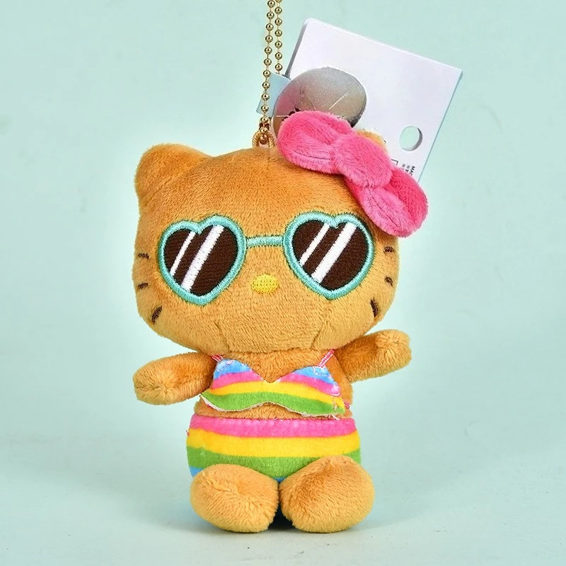 

Island Vacation Series Cute Black Skin Hello Kitty Plush Doll Keychain DIY Bag Pendant Plush Pendant Key Ring Decorative Gift
