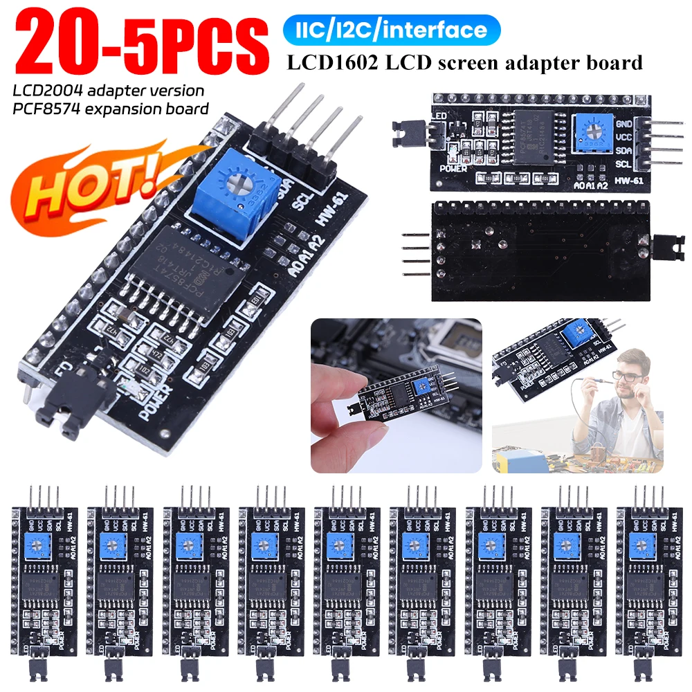 5-20pcs IIC I2C TWI SPI Serial Interface Board Port 2004 LCD1602 Adapter Plate LCD Adapter Converter Module PCF8574 For Arduino