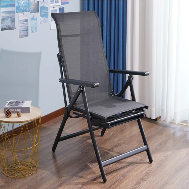 Silla plegable de Metal para exteriores, sillón portátil de una sola espalda para oficina, almuerzo, sin instalación, reclinable