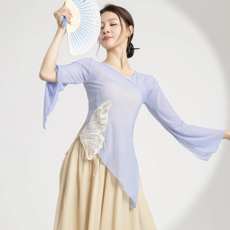 

Classic Dance Gauze Top Women Flowy Body Rhyme Gradual Mesh Shirt Long Sleeve Cloth Chinese Modern Training Performance Cover Up