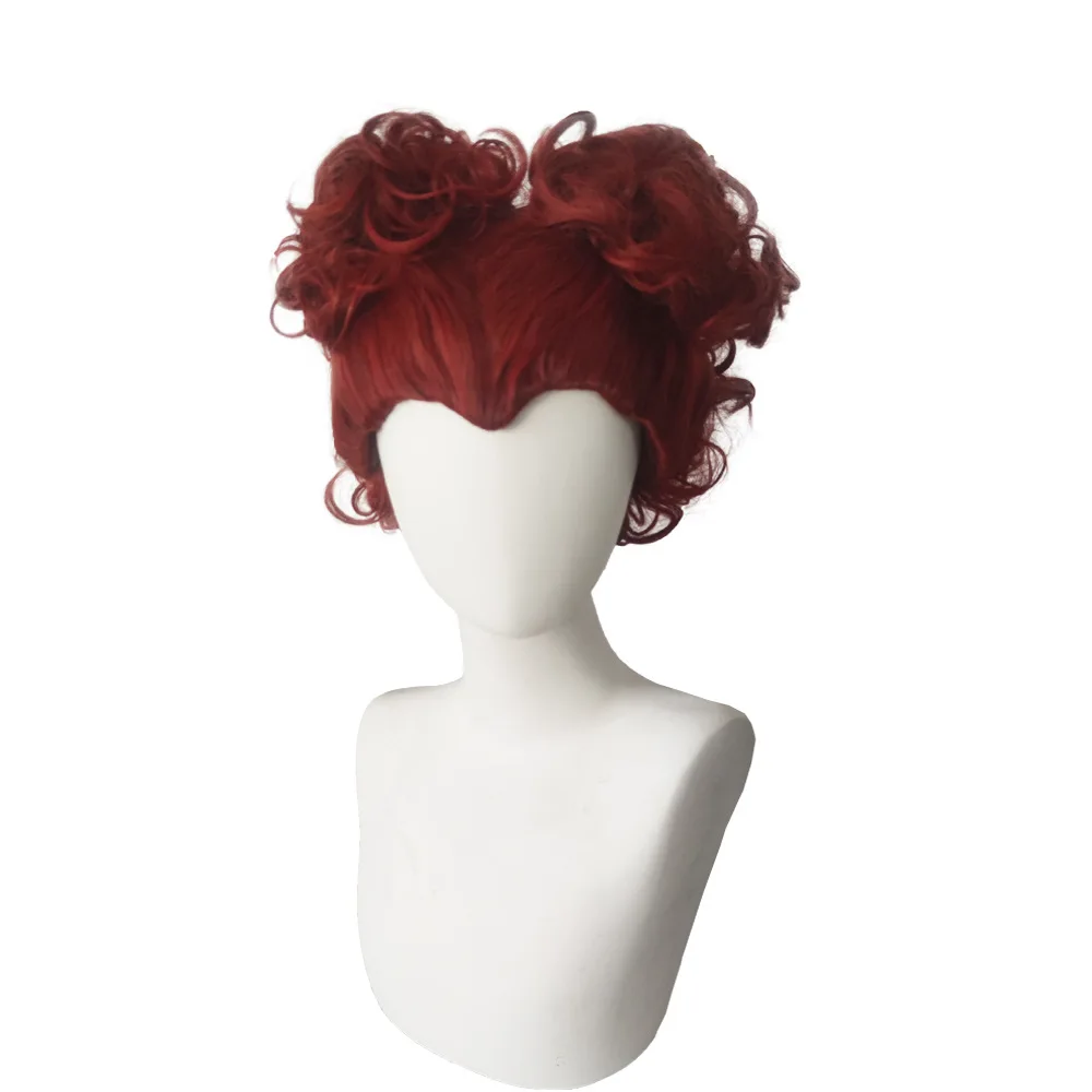 Royal Red Queen Princess Short Meatball Red Brown Curly Women Cosplay Wig for Anime Movie Halloween Costume Carnival Party Wigs