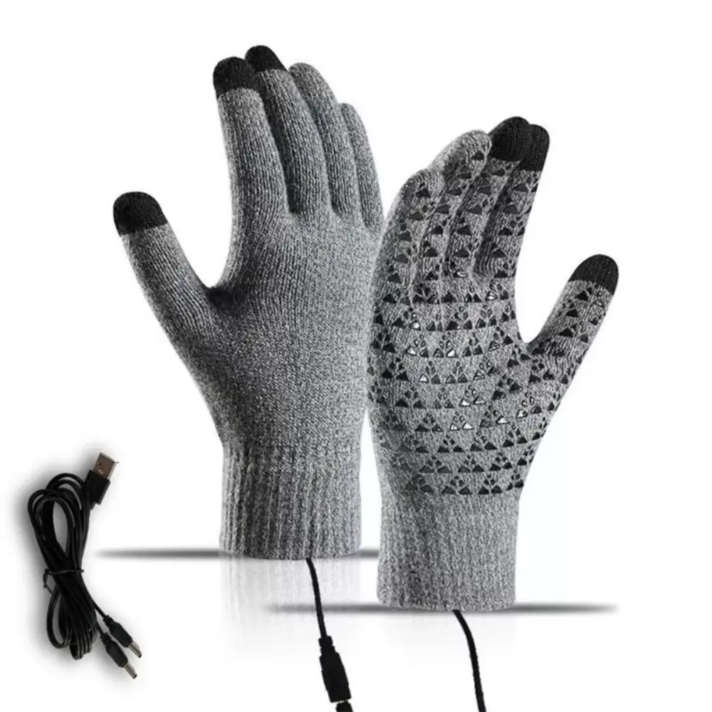 1 Level 3 Level USB Electric Heated Gloves Adjustable Temperature Solid Color Knitted Polyester Gloves Simple Warm