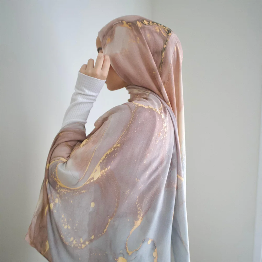 170*70cm Soft Modal Cotton Headwrap Scarf with Marble Digital Print – Versatile Wrap Shawl for Women, Bohemian Turban Hijab