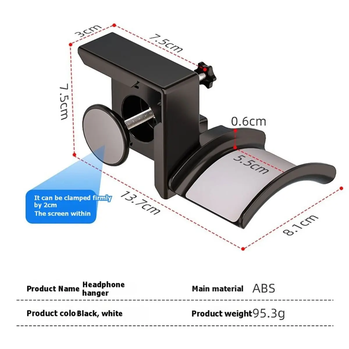 618 Mega Sale Monitor Headphone Stand Adjustable Clamp-on Headset Holder Earphone Hanger Under Desk Headset Stand