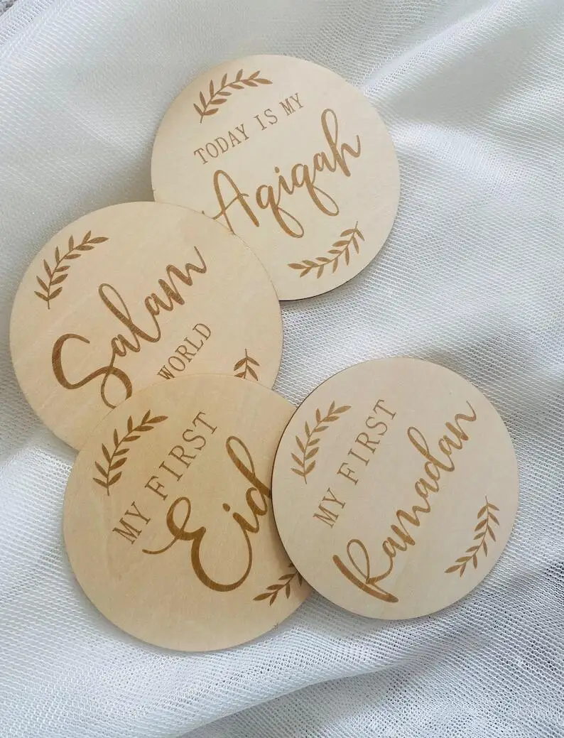 4 قطع من بطاقة معلم الطفل الإسلامي، بطاقات خشبية لحديثي الولادة