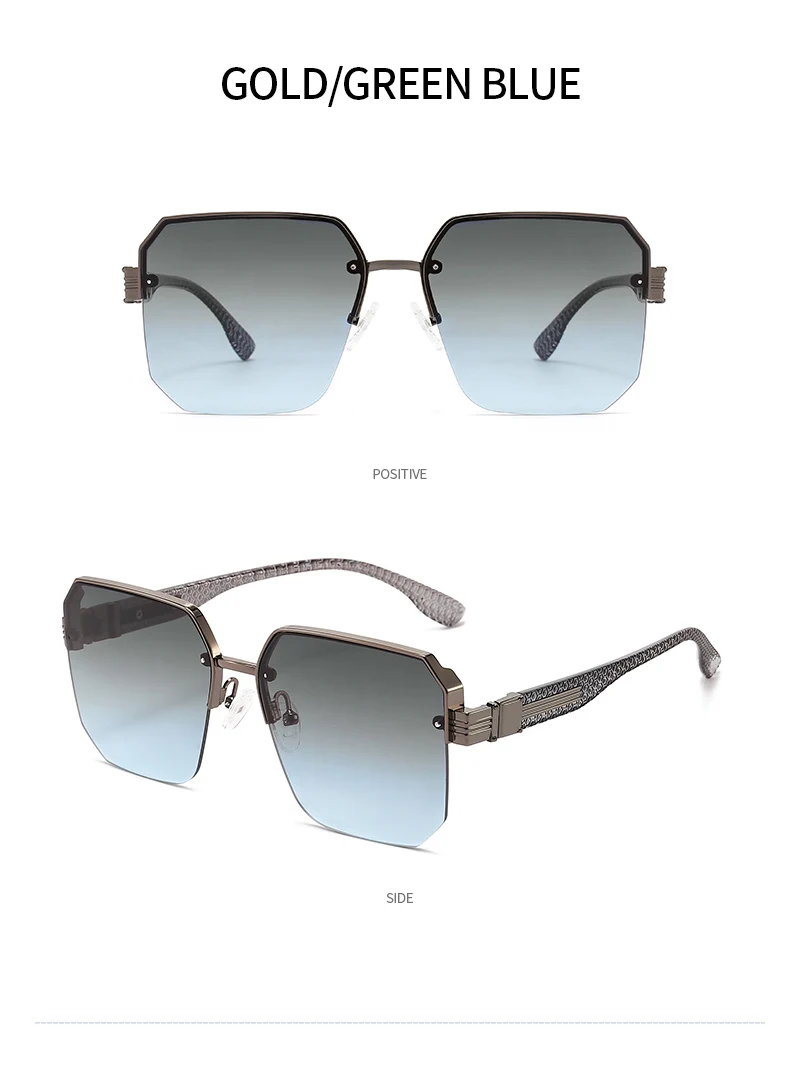 Neue modische Metall-Sonnenbrille mit übergroßem Rahmen, Unisex, Premium, trendig, vielseitig, quadratischer Rahmen, Sonnenbrille 1204 – Detail 17