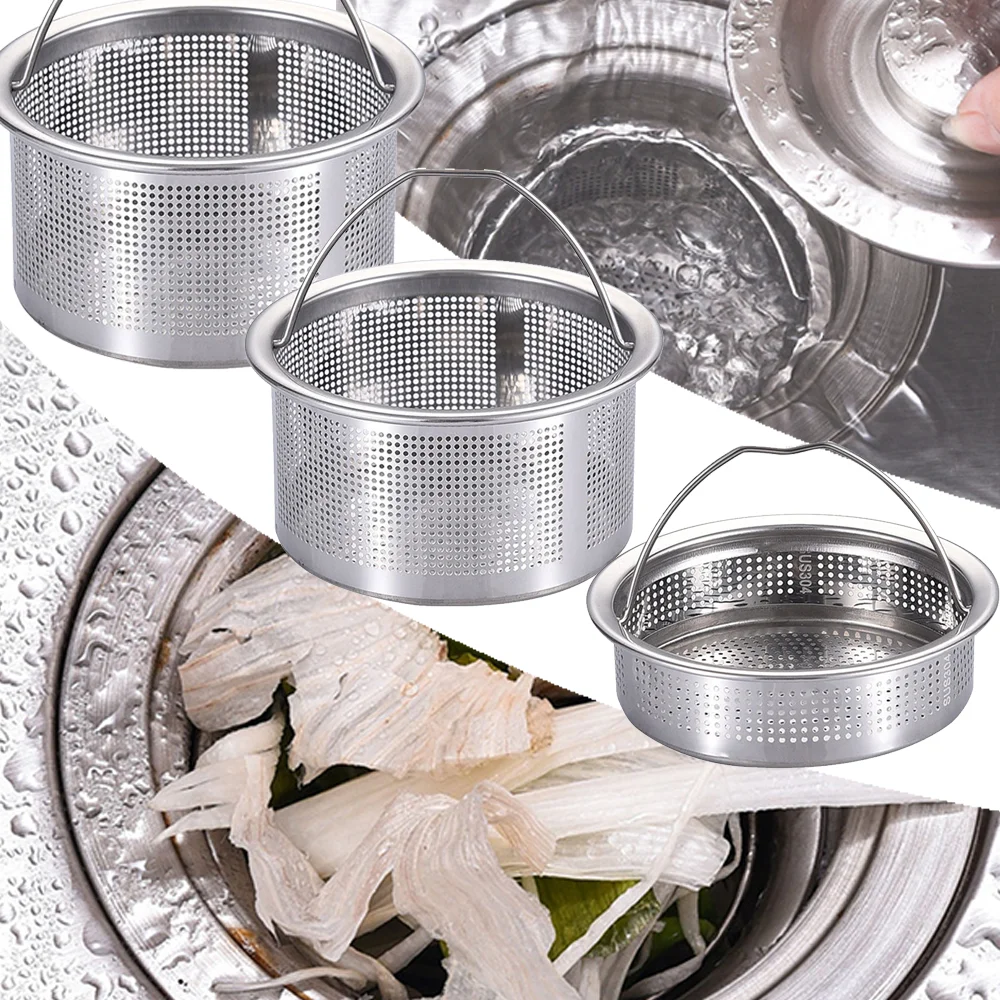 Kitchen Sink Strainer With Handle Stopper Replacement Sink Drain Basket Stainless Steel Mesh Filter Strainers Waste Hole Trap