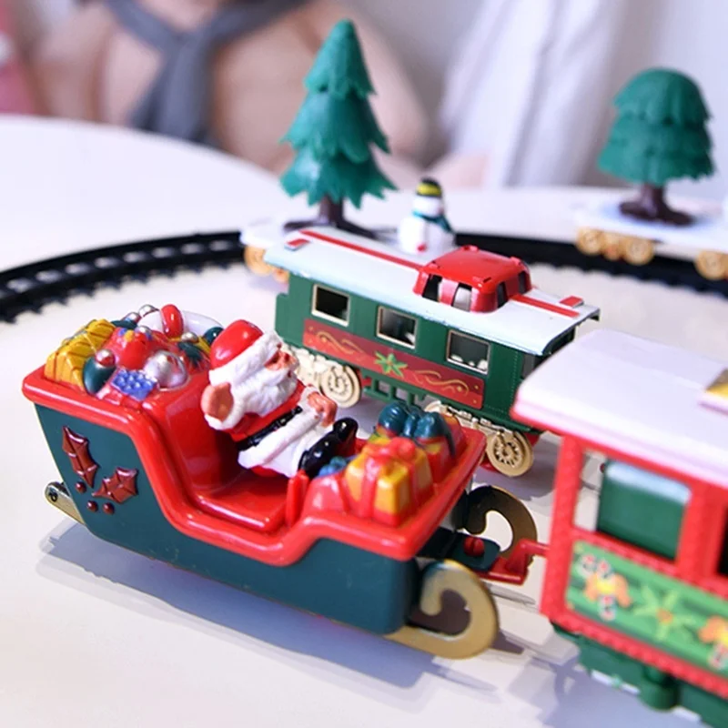 عيد الميلاد قطار المسار الكهربائي للأطفال ألعاب مقصورة السكك الحديدية الكلاسيكية مع الموسيقى الخفيفة لهدايا الأطفال #2
