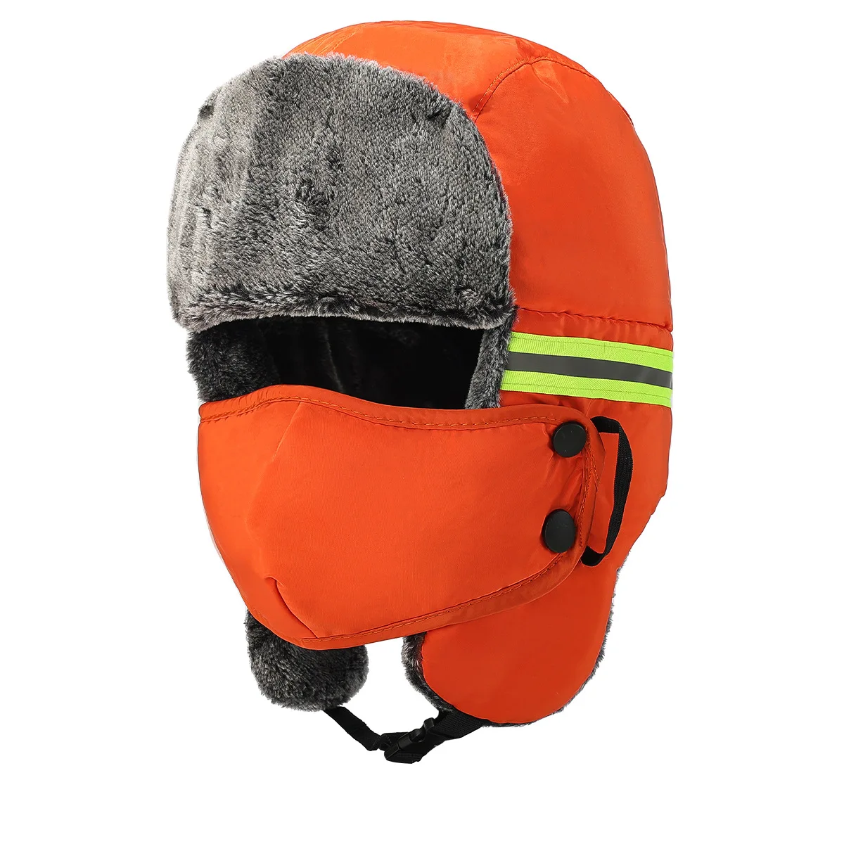 FS Fashion Green Orange Reflective Strip Bomber Hats For Men Warm Plush Winter Hat Outdoor Cycling Women Earflaps Cap With Mask