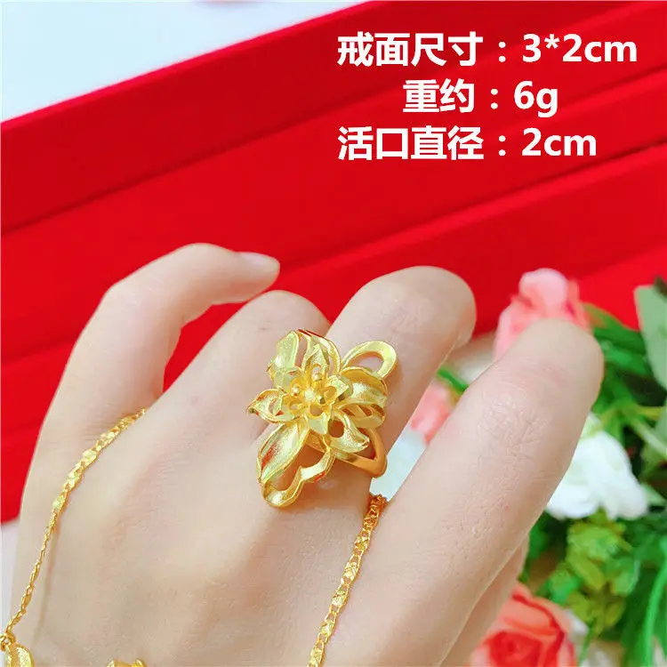 จำลอง100% 24K Gold Plated สร้อยคอ Sandy Gold สร้อยคอดอกไม้จี้ชุดแม่ยายของขวัญดอกไม้ต่างหู