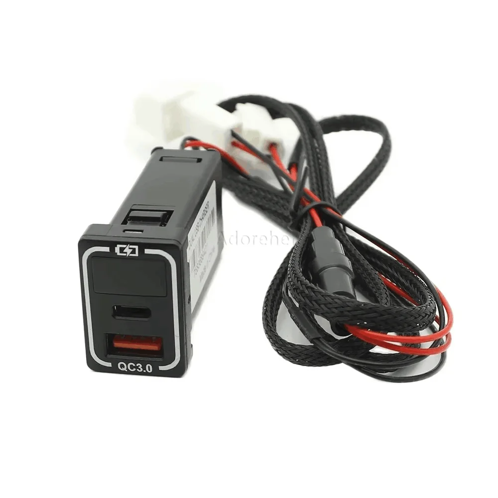 Blue Light Car Charger TYPE-C PD QC3.0 USB Interface Dual Socket for Toyota Prado Car Accessories