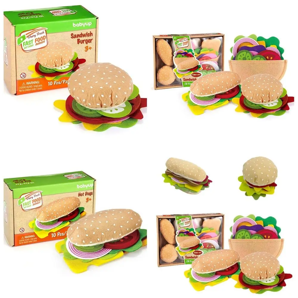 Conjunto de Material de fieltro para alimentos, almacenamiento portátil, sándwich de hamburguesa creativo, juguete interactivo de tela de fieltro DIY, juego para niños