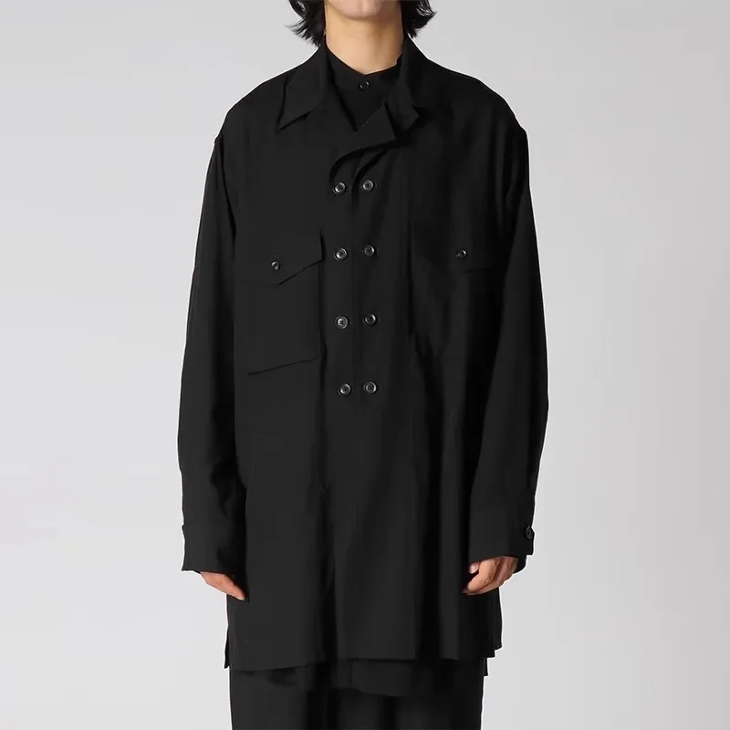 

YOJI OOAK японский оригинальный двубортный жакет из целлюлозы с острым воротником, темный плащ с лацканами