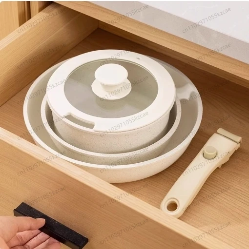 Portable Nonstick Pot Set - 11 Pcs with Removable Handles, Space Saving for RV, Small Kitchen, Oven Safe