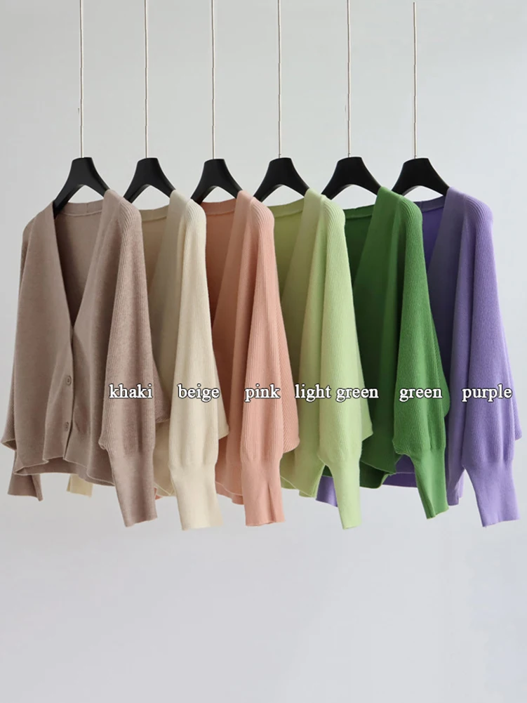 Women\'s Oversized Batwing Sleeve Green Blouse Spring Autumn Clothes Solid Color Sweater Women Clothing Cardigan Coat Tops  C-168