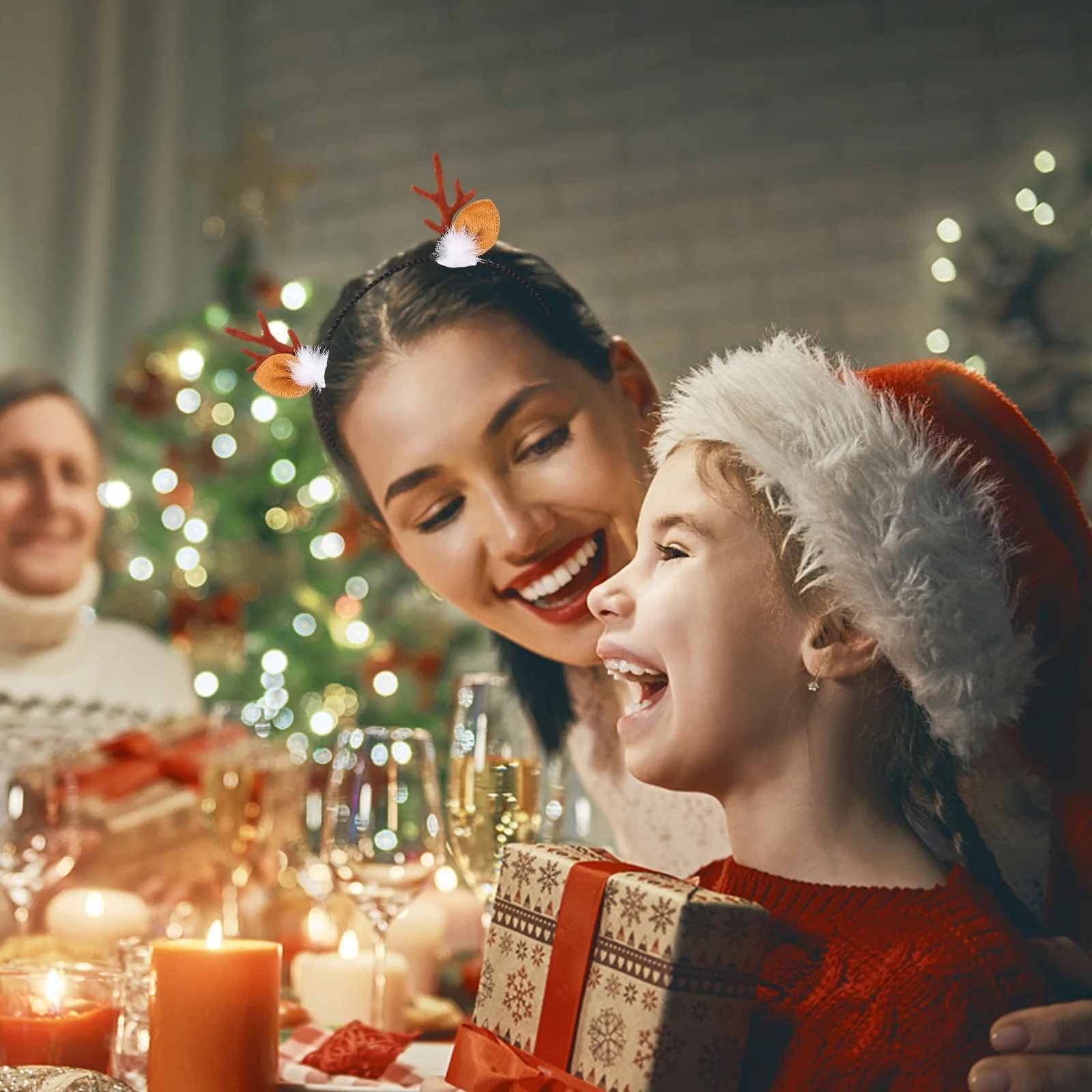 

2Pcs Lovely Hair Hoops Xmas Headdresses for Holiday Celebration Party Premium Cloth Antler Hair Decor Accessories