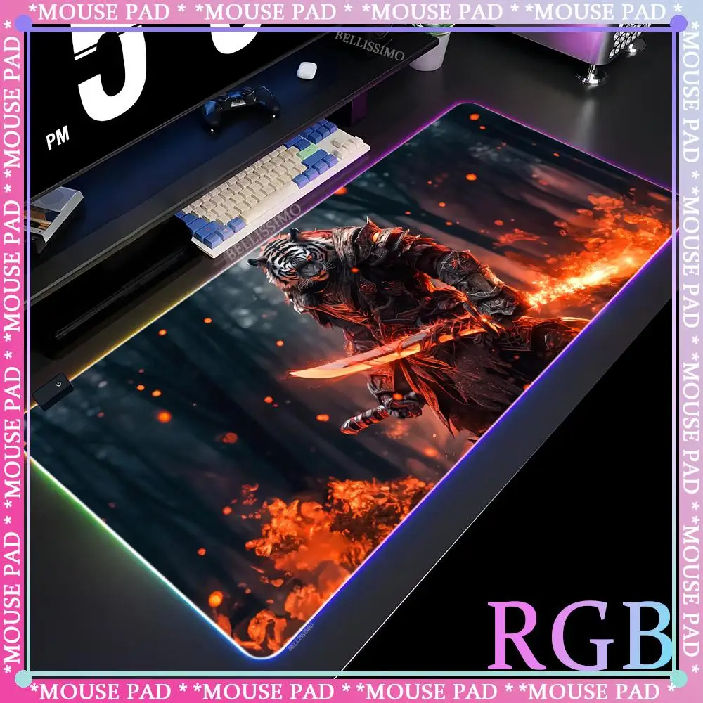 RGB lion HD printing mousepad gamer non-slip keyboard pad tiger large game accessories LED table mat rubber luminous mouse pad