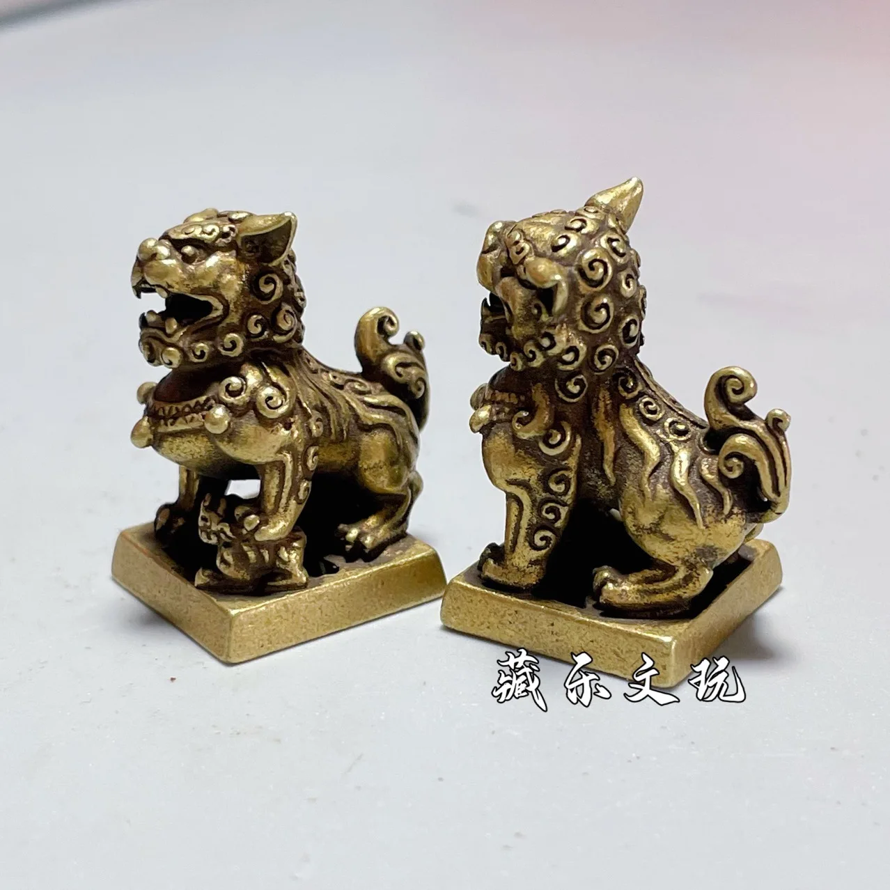 Antique Bronze Ware Bronze Lion Seal Pair Seal Ancient Method Bronze Casting Treasure Bronze Lion Pair Seal Desktop