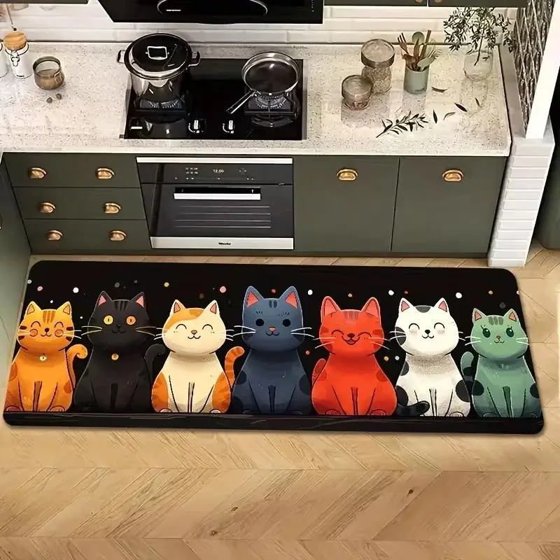 VIKAMA Cat Cartoon Sponge Mat Non-slip Washable Soft Living Room Bedroom Bathroom Kitchen