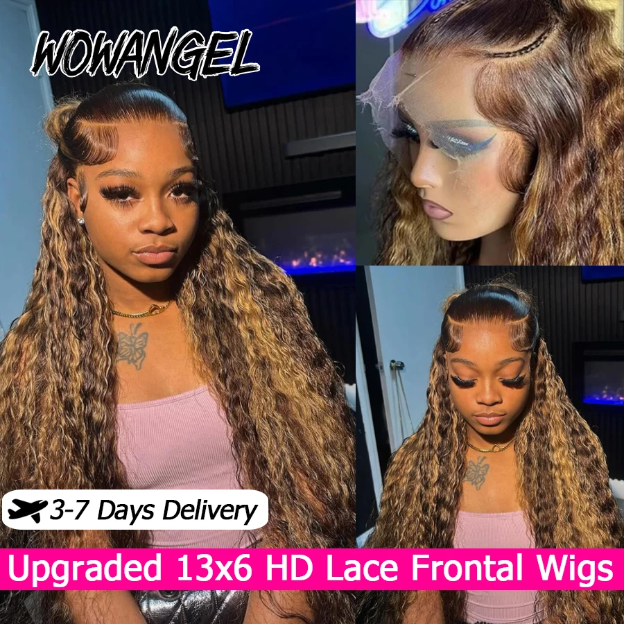 

4/27 Цветные парики Water Wave 13X6 HD Кружевные фронтальные парики Человеческие волосы Предварительно выщипанные вьющиеся парики Кружевные расплавленные парики фронта шнурка