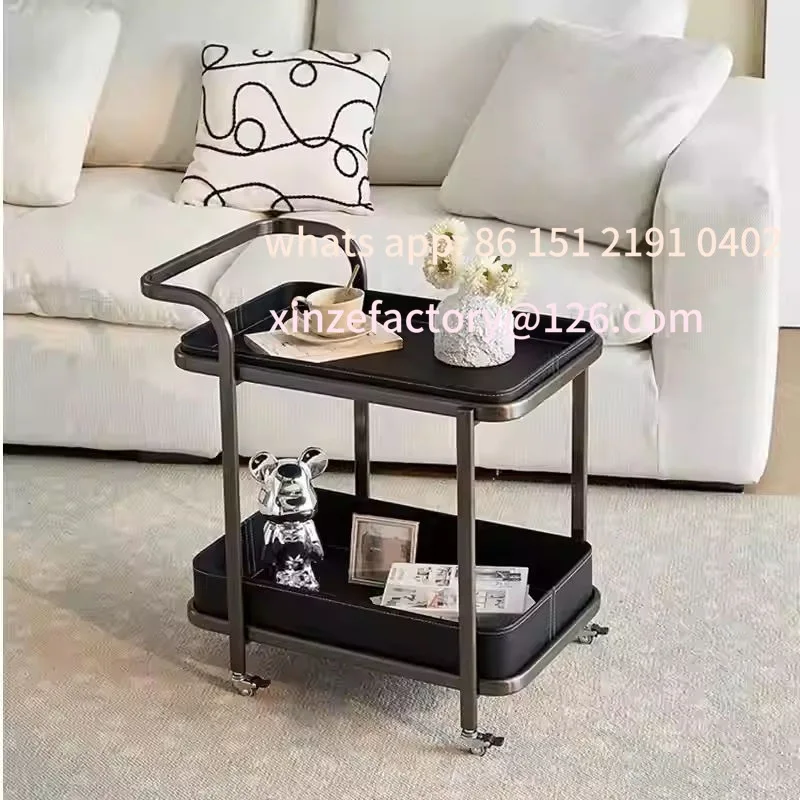 

Customizable trolley leather sofa corner mobile rack
