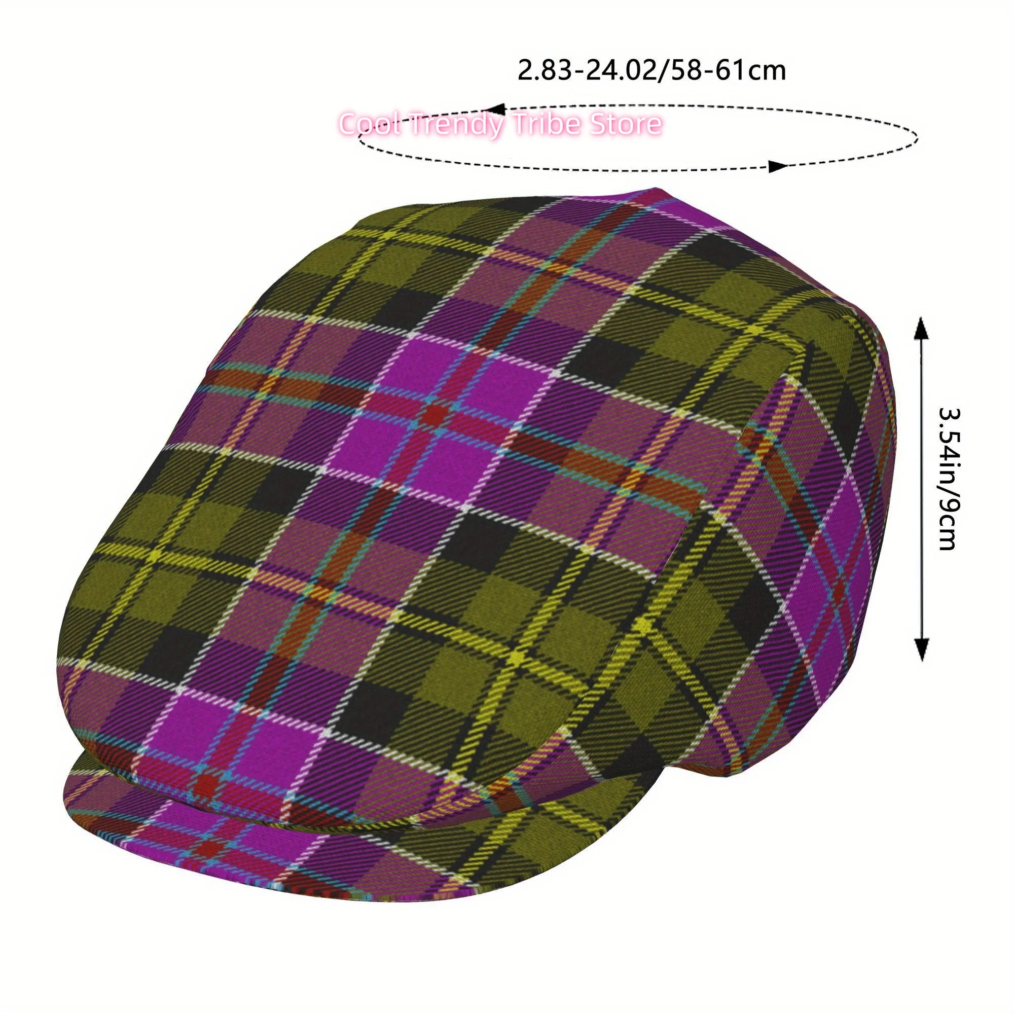 1pc Multicolored Scottish Plaid Full Face Print Beret Fashion Newsboy Cap Unisex Golf Cap Outdoor Sports Leisure Activities Form