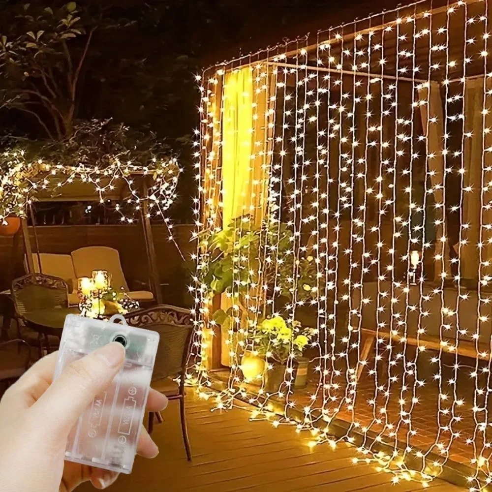 Battery Powered LED Curtain String Light 8 Modes Christmas LED Fairy Lights for Wedding Party Home Background Decoration
