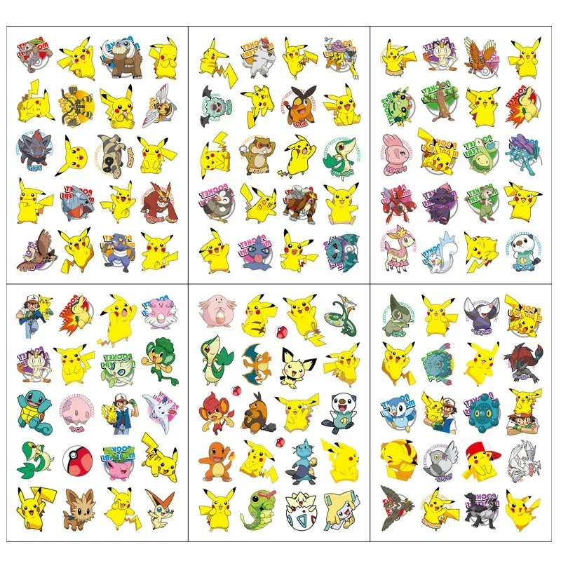 Adesivo de tatuagem Pokémon luminoso para crianças, Pikachu, braço, rosto, corpo, homem de ferro, Hulk