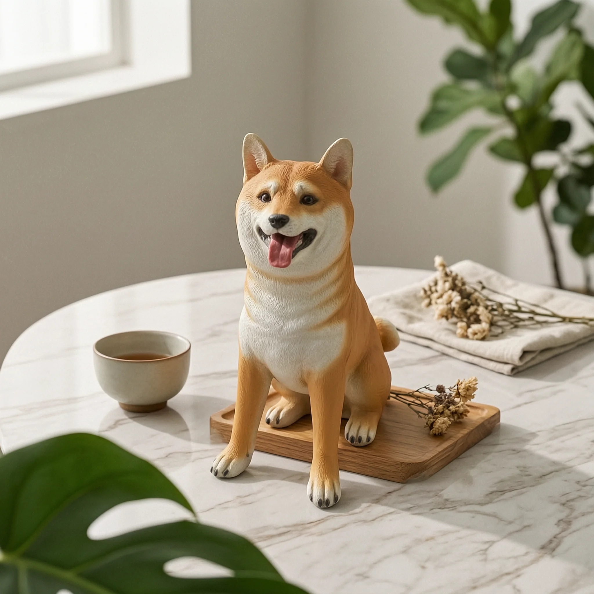 Estatua de Shiba Inu para Jardín, Escultura de Perro Akita con Cesta, Figura Realista para Césped o Entrada