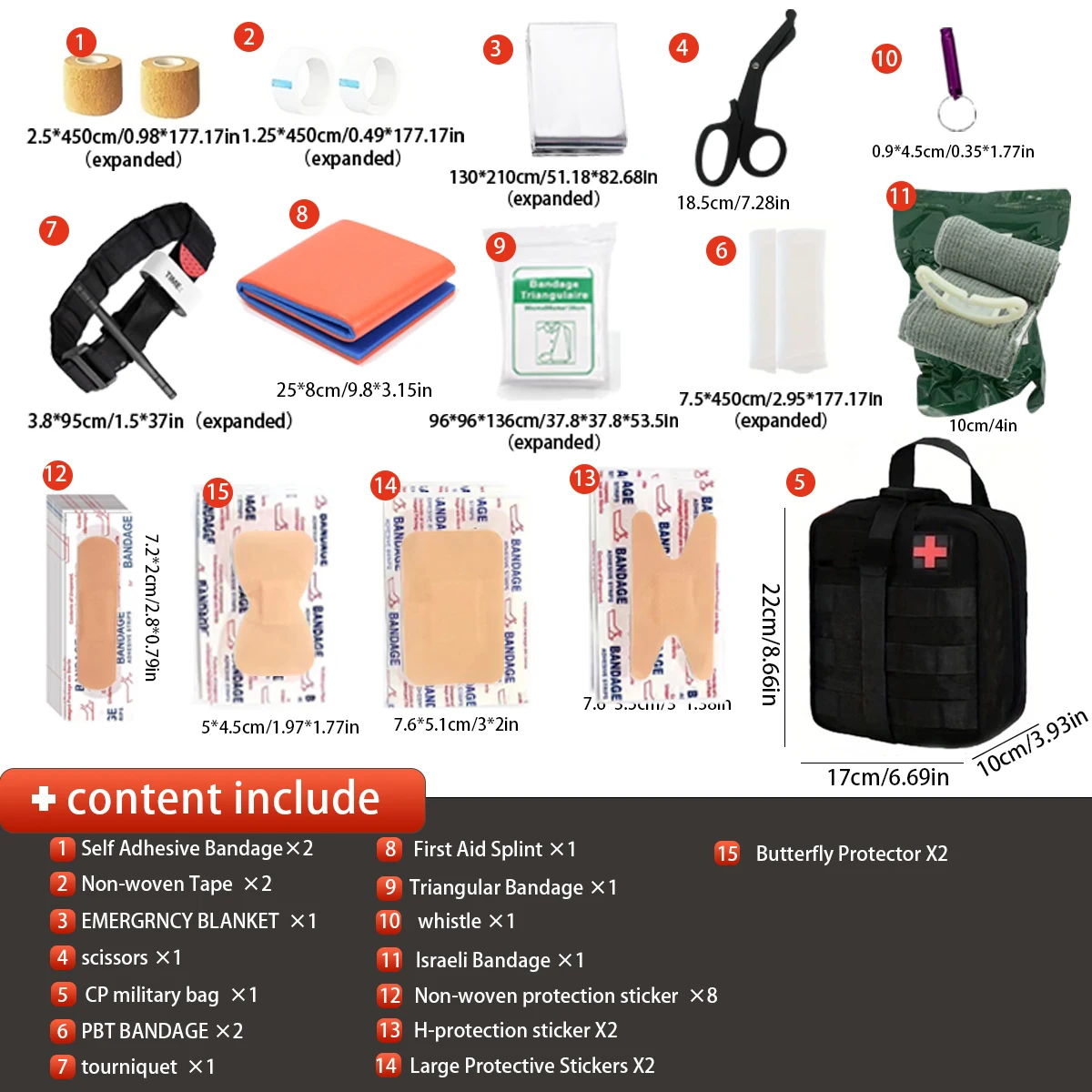 

28pcs survival first aid kit, professional survival equipment tool first aid kit, industry quality trauma first aid kit