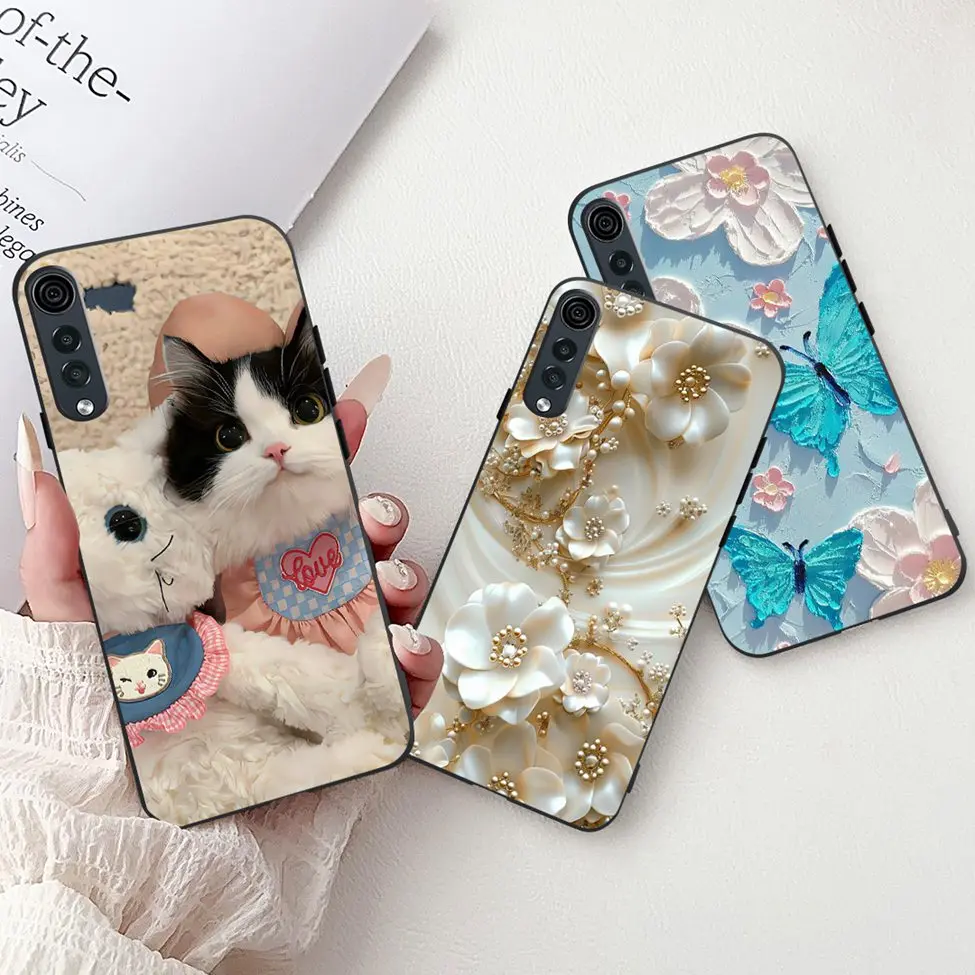 For LG Velvet 4G Case 5G Cute Cat Luxury Fashion Flowers Funny Painted Back Cover For LG Velvet 5G UW Phone Case Silicone view 2