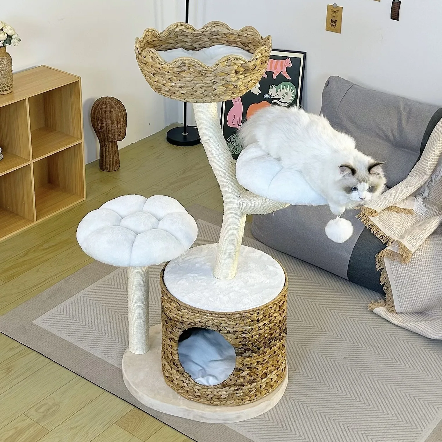 Wholesale Plantain Leaf Flower Tree Cat Climbing Frame Sisal Scratching Column Cat Nest Jumping Platform For Indoor Cats