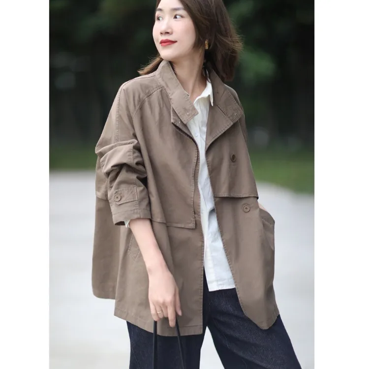 

Повседневная шикарная ветровка с воротником-стойкой, женский кардиган небольшого размера, утягивающая модная верхняя одежда средней длины