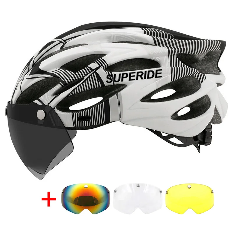 SUPERIDE Fahrradhelm für Herren und Damen, mit magnetischer Schutzbrille und Sonnenblende, Sport, ultraleicht, Rennrad, MTB, Fahrradhelm