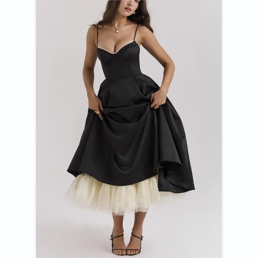 2024 Sexy Camisole Dresses For Women Black Elegant Long Dress For Birthday Or Graduation Party Sleeveless Ball Dresses For Women